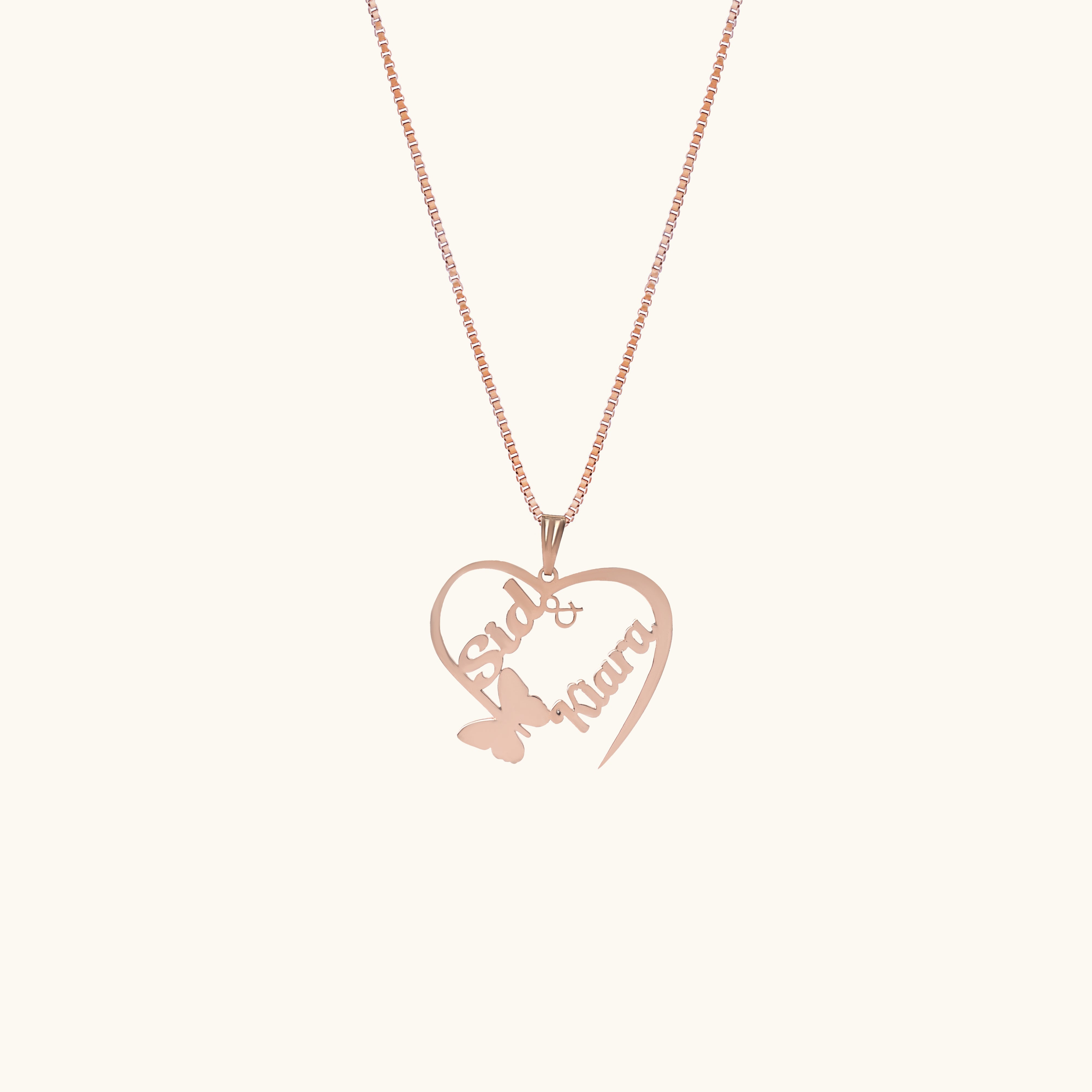Butterfly Heart Couple Name Necklace