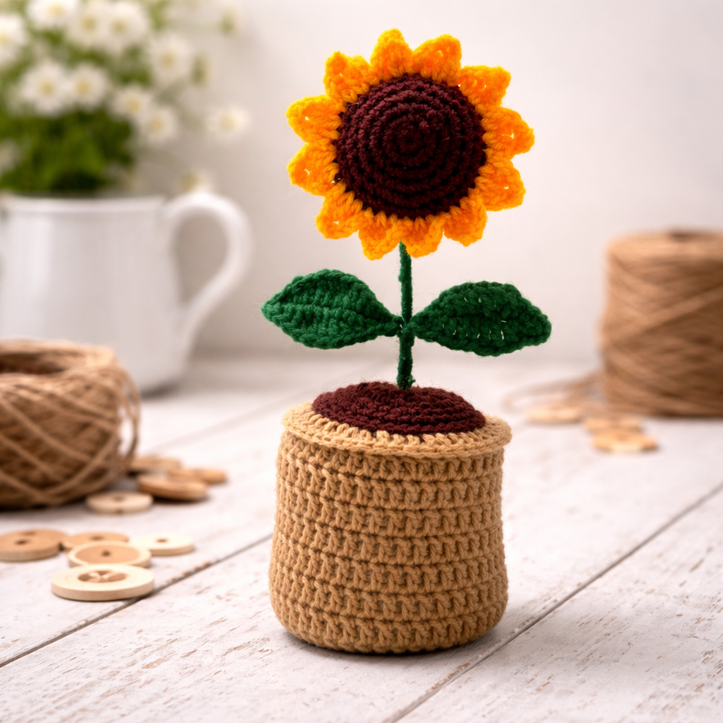 Crochet Sunflower Pot