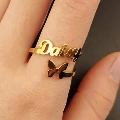 Engraved Name Ring - Hand Stamped Style with Rose Gold Plating - MYKA