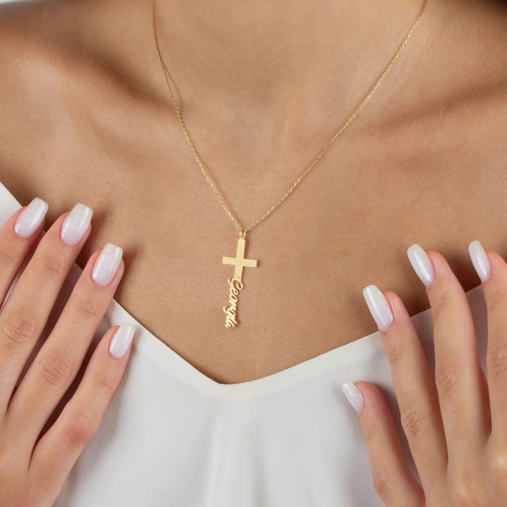 18K Plated Cross Name Necklace 18K Gold Plated Everlasting